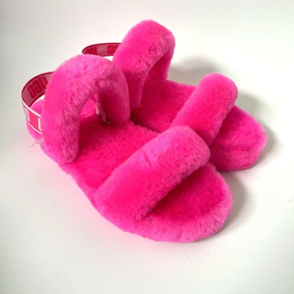 UGG Oh Yeah Fluffy Sheepskin Slingback Slide Sandals Taffy Pink Size 6 NWOB - Picture 3 of 8